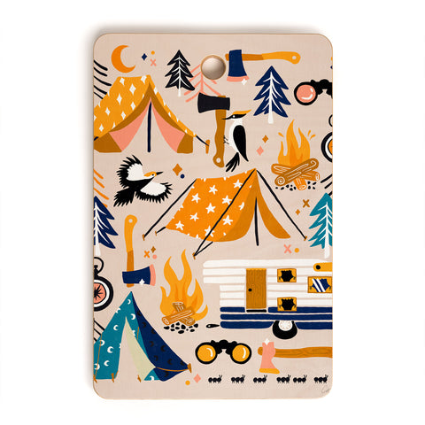 Cat Coquillette Camping Kit Orange Blue Cutting Board Rectangle