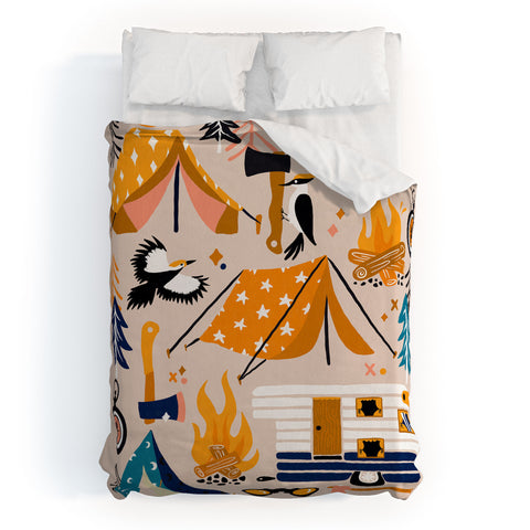 Cat Coquillette Camping Kit Orange Blue Duvet Cover