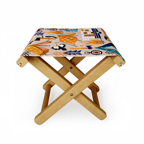 Cat Coquillette Camping Kit Orange Blue Folding Stool