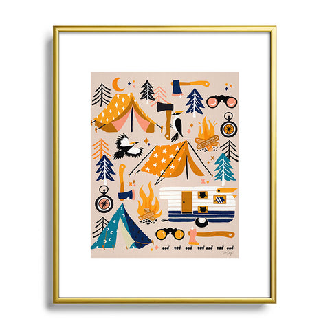 Cat Coquillette Camping Kit Orange Blue Metal Framed Art Print