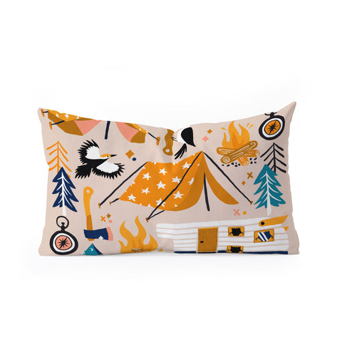 Cat Coquillette Camping Kit Orange Blue Oblong Throw Pillow