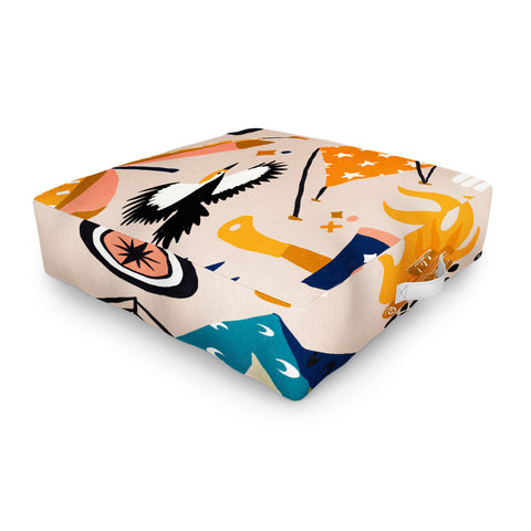 Cat Coquillette Camping Kit Orange Blue Outdoor Floor Cushion