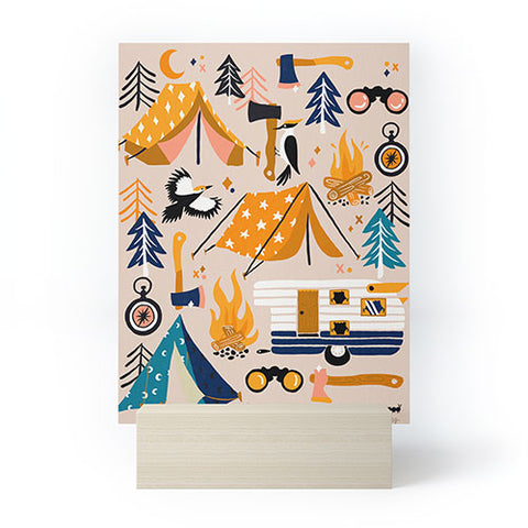 Cat Coquillette Camping Kit Orange Blue Mini Art Print
