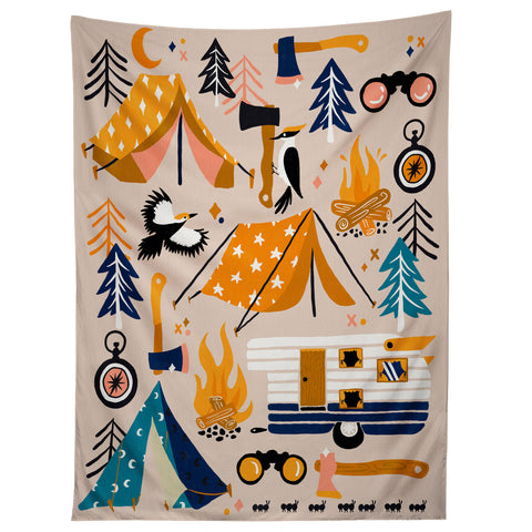 Cat Coquillette Camping Kit Orange Blue Tapestry