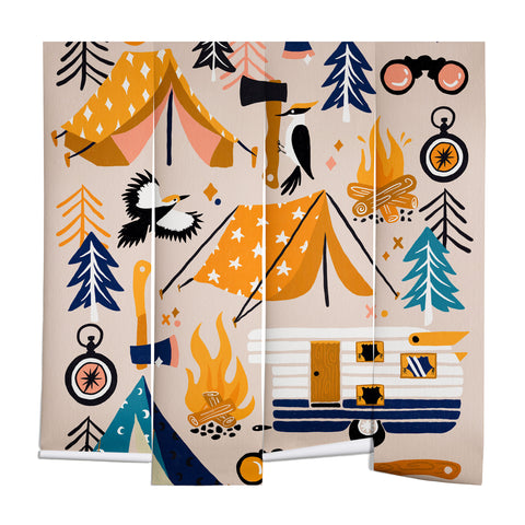 Cat Coquillette Camping Kit Orange Blue Wall Mural