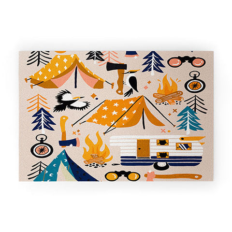 Cat Coquillette Camping Kit Orange Blue Welcome Mat