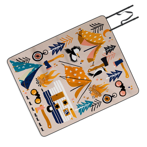 Cat Coquillette Camping Kit Orange Blue Picnic Blanket