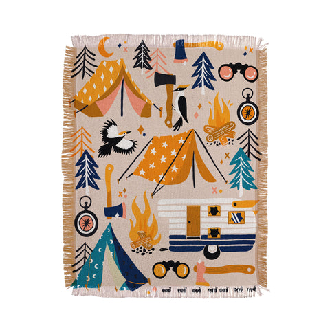 Cat Coquillette Camping Kit Orange Blue Throw Blanket