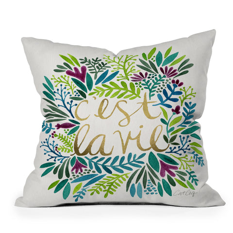 Cat Coquillette Cest La Vie Blue Green Outdoor Throw Pillow