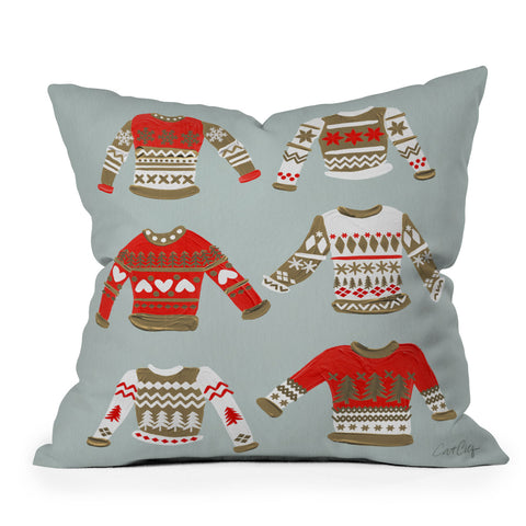 Cat Coquillette Christmas Sweaters Vintage Gold Outdoor Throw Pillow