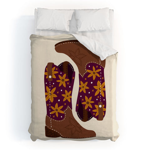Cat Coquillette Cowgirl Boots Fuchsia Orange Duvet Cover