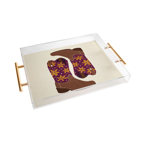 Cat Coquillette Cowgirl Boots Fuchsia Orange Acrylic Tray