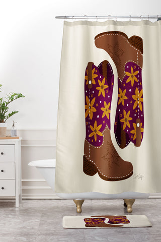 Cat Coquillette Cowgirl Boots Fuchsia Orange Shower Curtain And Mat