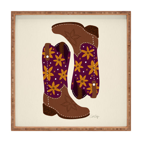 Cat Coquillette Cowgirl Boots Fuchsia Orange Square Tray