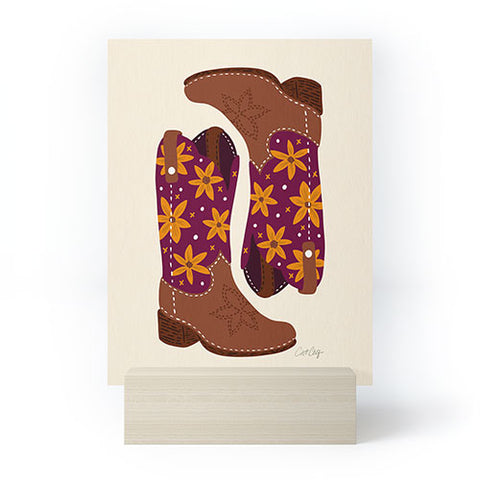 Cat Coquillette Cowgirl Boots Fuchsia Orange Mini Art Print