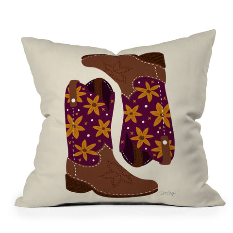 Cat Coquillette Cowgirl Boots Fuchsia Orange Throw Pillow