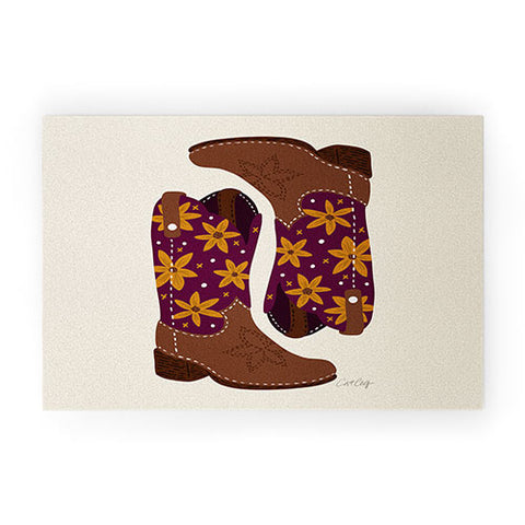 Cat Coquillette Cowgirl Boots Fuchsia Orange Welcome Mat