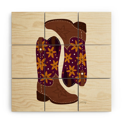 Cat Coquillette Cowgirl Boots Fuchsia Orange Wood Wall Mural