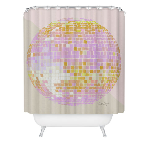 Cat Coquillette Disco Ball Peach Shower Curtain