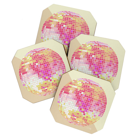 Cat Coquillette Disco Ball Pink Ombre Coaster Set