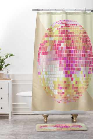 Cat Coquillette Disco Ball Pink Ombre Shower Curtain And Mat