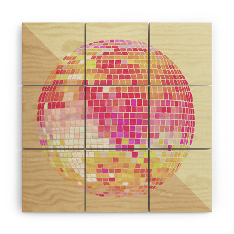 Cat Coquillette Disco Ball Pink Ombre Wood Wall Mural