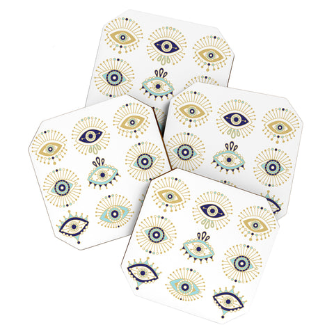 Cat Coquillette Evil Eye Collection on White Coaster Set