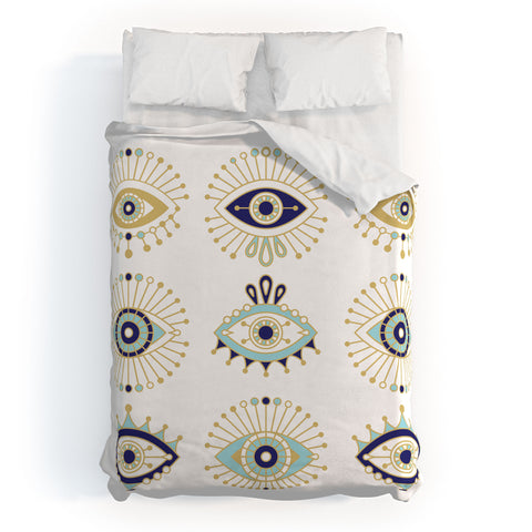 Cat Coquillette Evil Eye Collection on White Duvet Cover