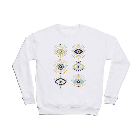 Cat Coquillette Evil Eye Collection on White Crewneck Sweatshirt