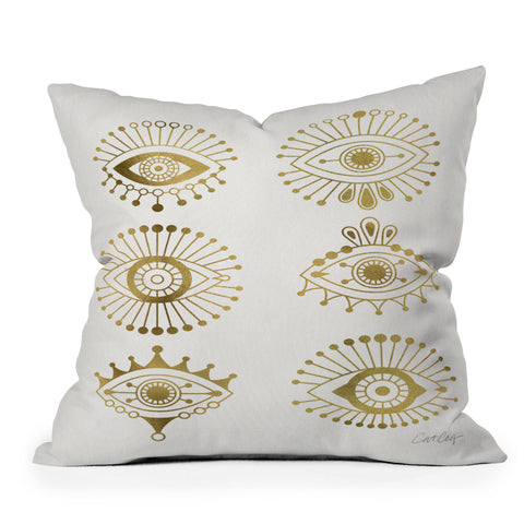 Cat Coquillette Evil Eyes Gold Outdoor Throw Pillow