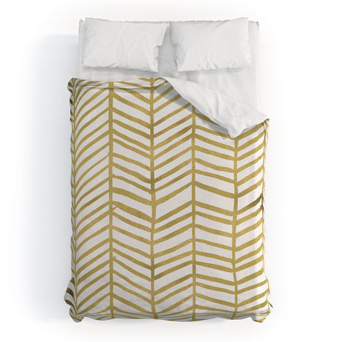 Cat Coquillette Gold Herringbone Duvet Cover