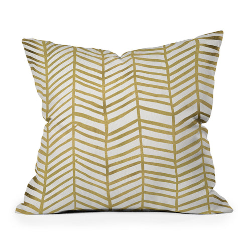 Cat Coquillette Gold Herringbone Outdoor Throw Pillow