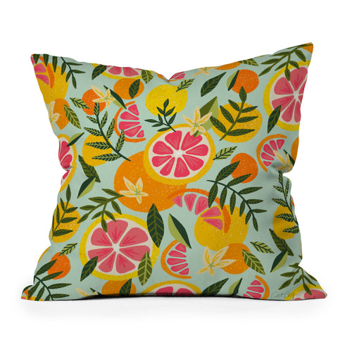 Cat Coquillette Grapefruit Blooms Mint Palette Outdoor Throw Pillow