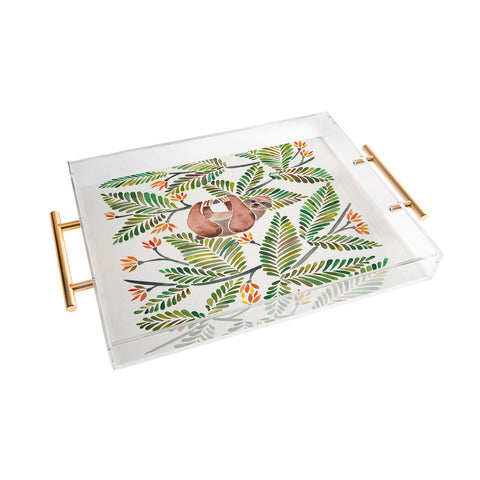 Cat Coquillette Happy Sloth Tropical Green Rainforest Acrylic Tray