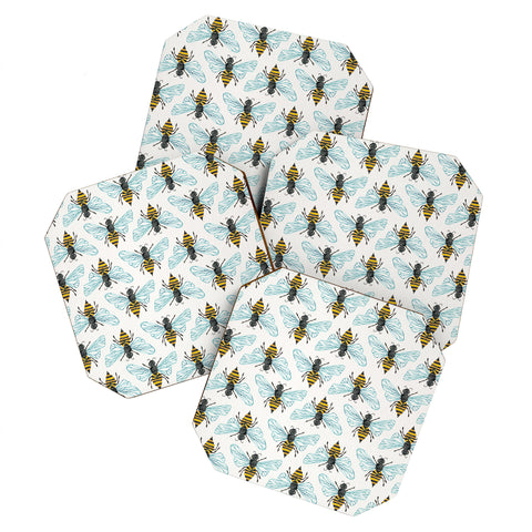 Cat Coquillette Honey Bee Pattern Coaster Set