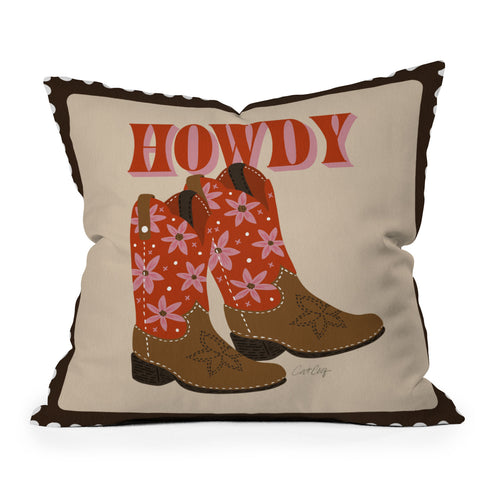 Cat Coquillette Howdy Cowgirl Coral Pink Outdoor Throw Pillow