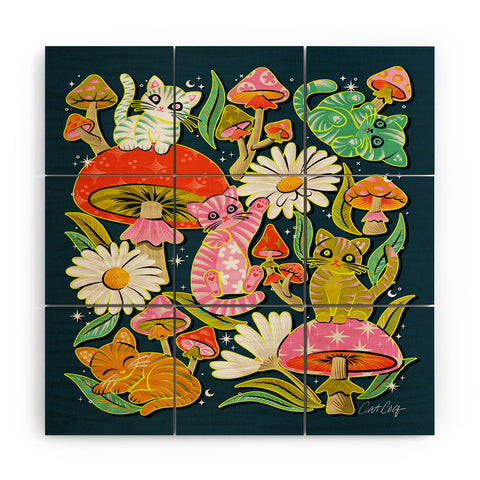 Cat Coquillette Kittens and Shrooms 2 Wood Wall Mural