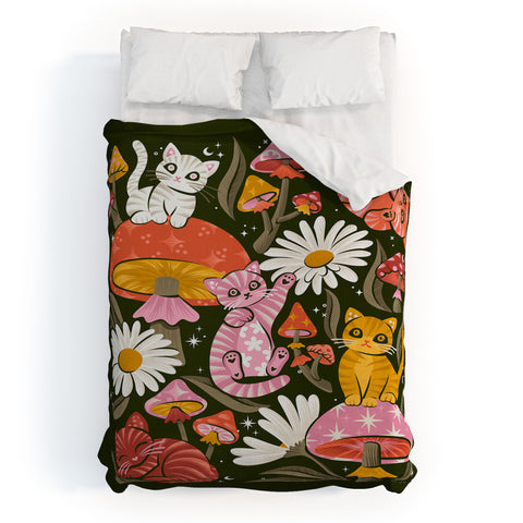Cat Coquillette Kittens and Shrooms 4 Duvet Cover