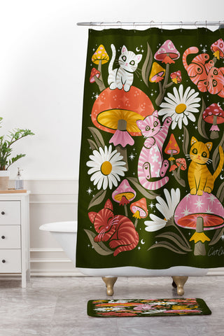 Cat Coquillette Kittens and Shrooms 4 Shower Curtain And Mat
