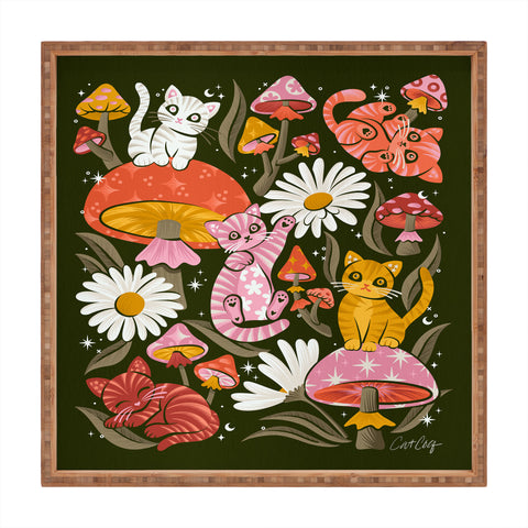 Cat Coquillette Kittens and Shrooms 4 Square Tray