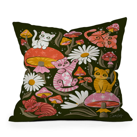 Cat Coquillette Kittens and Shrooms 4 Throw Pillow