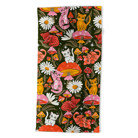 Cat Coquillette Kittens and Shrooms 4 Beach Towel