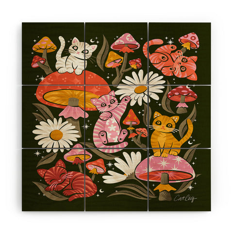 Cat Coquillette Kittens and Shrooms 4 Wood Wall Mural