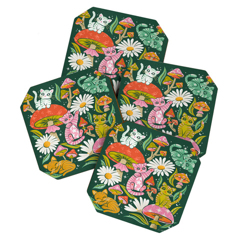 Cat Coquillette Kittens and Shrooms 6 Coaster Set