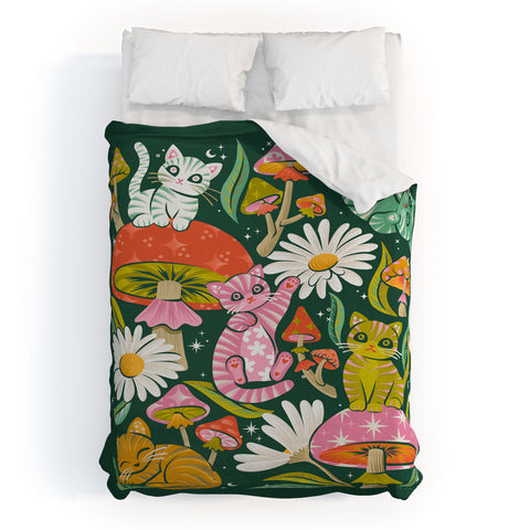 Cat Coquillette Kittens and Shrooms 6 Duvet Cover