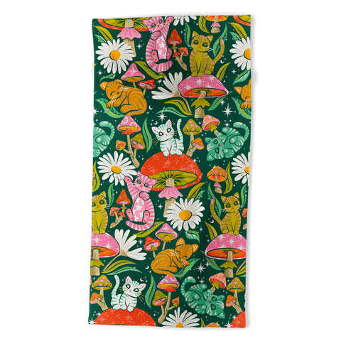 Cat Coquillette Kittens and Shrooms 6 Beach Towel