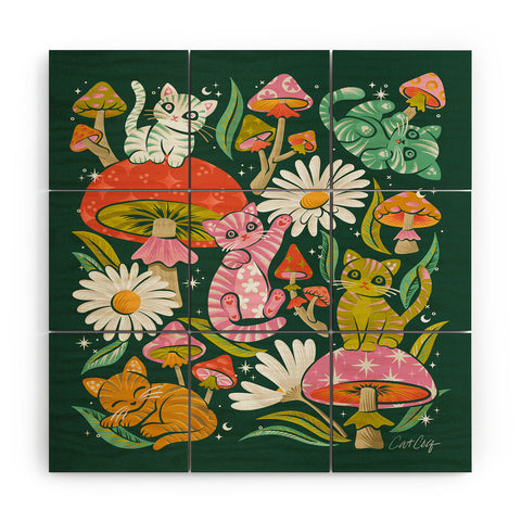 Cat Coquillette Kittens and Shrooms 6 Wood Wall Mural