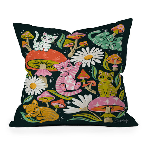 Cat Coquillette Kittens and Shrooms 7 Throw Pillow