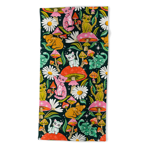 Cat Coquillette Kittens and Shrooms 7 Beach Towel