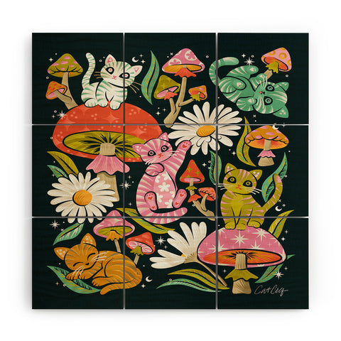Cat Coquillette Kittens and Shrooms 7 Wood Wall Mural